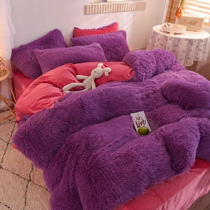 Warm Furry Duvet Cover Queen Soft Comfortable Long Plush Quilt Cover 220x240cm Warmth Blanket Comforers Covers Only Duvet Cover
