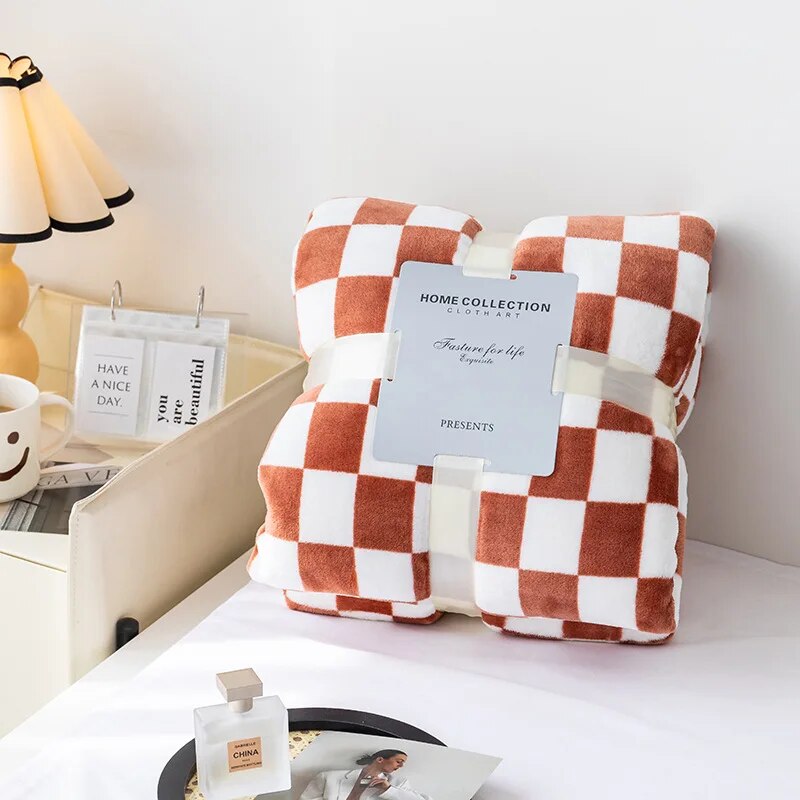 Thickened Plaid Fuzzy Fleece Blanket Ultra-Soft Reversible Microfiber Bed Warm Cozy Gingham Throw Blankets for Couch,Chair,Sofa