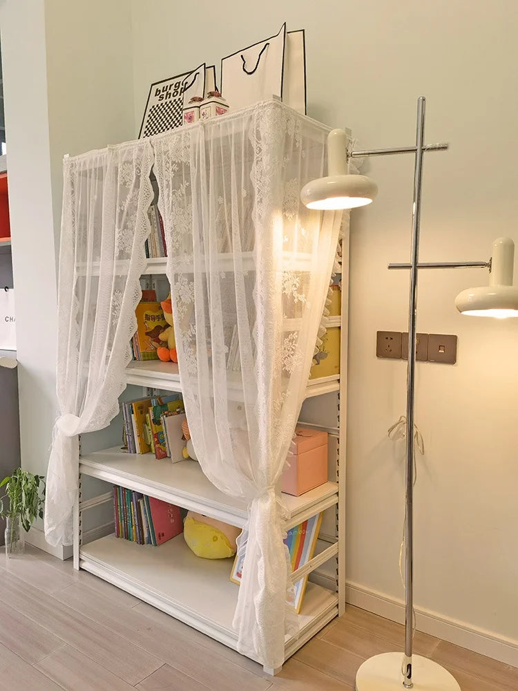 Magic Sticky Dustproof Storage Rack Curtain Folded Design Cover up Shelf Bookcase Iron Frame Disguise Curtain Home Decor
