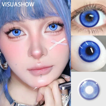 14.20 Blue Small Pupil Cosplay Colored Contact Lenses, 1 Pair Yearly Wear Eye Lenses for Halloween Themed Cosplay