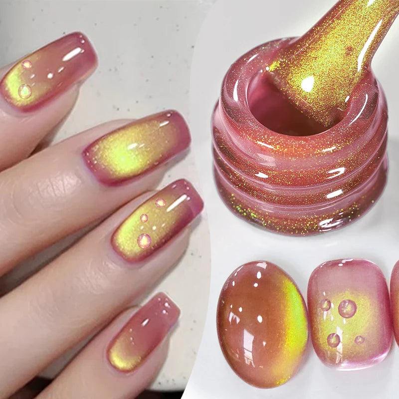 10ml Only Green Glass Bead Cat Magnetic Gel Nail Polish Guava Soda Grape Iced Crystal Salon Soak Off Gel Manicure