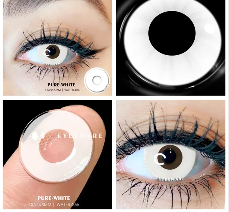 1pair Halloween Contacts Lenses Color Contact Lenses for Eyes Yearly Anime Cosplay Contacts White Lenses Black Lenses