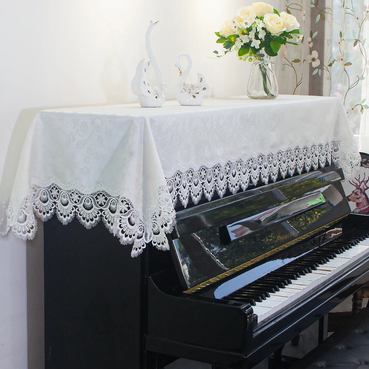 Japanese Sle Semi-Cover Piano Dust Cover Cloth Bench Cover Lightweight Luxury Lace Piano Lid Curtain Home Fabric Protection