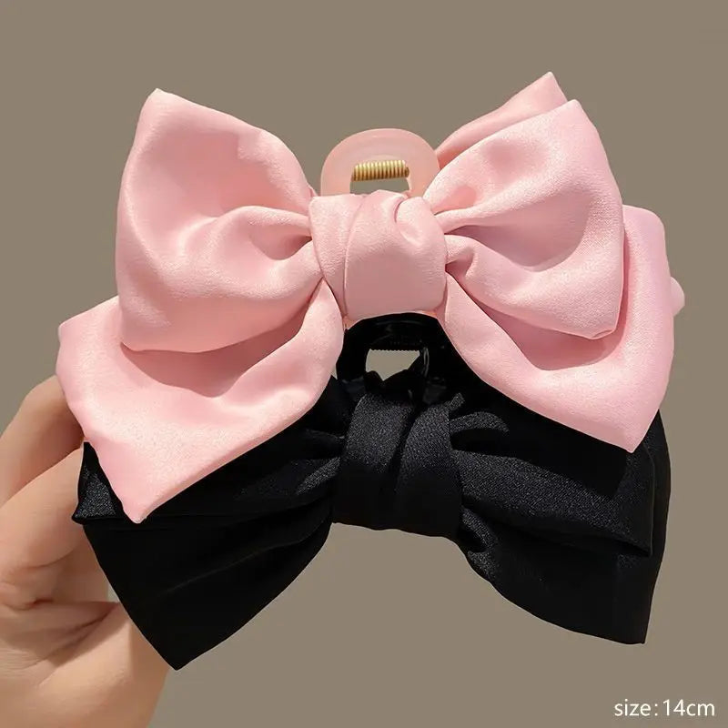 Cute double-sided hair accessory shark clip oversized bow satin French style fresh three-dimensional princess bow temperament