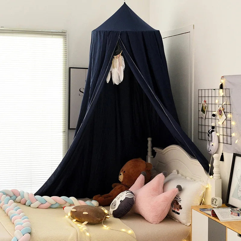No-Drill round Top Bed Canopy Children's Windproof Baby Bed Light Blocking Mosquito Net Ceiling Mounted Bed Tent Bed Curtain