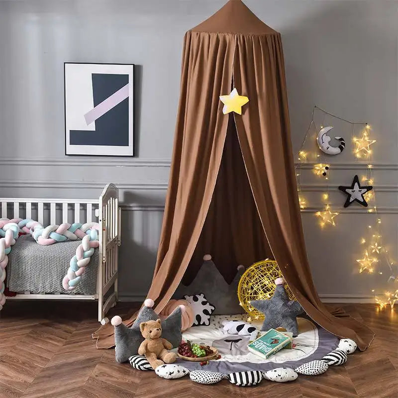 No-Drill round Top Bed Canopy Children's Windproof Baby Bed Light Blocking Mosquito Net Ceiling Mounted Bed Tent Bed Curtain