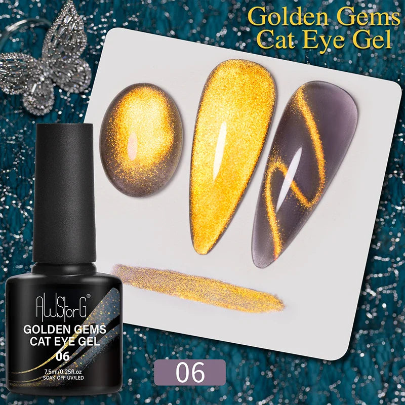 7.5ml Golden Gradient Cat Eye Nail Polish Gel Phototherapeutic Gel Soak Off Nail Magnetic Gel Polish Nail Art DlY