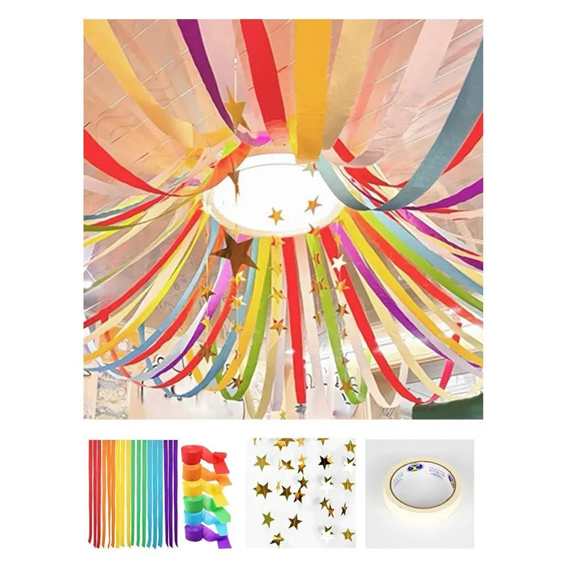 Crepe Paper Streamer Set Birthday Christmas Easter Home Party Hanging Decor Wedding Birthday Party Backdrop Colorful Paper Crepe