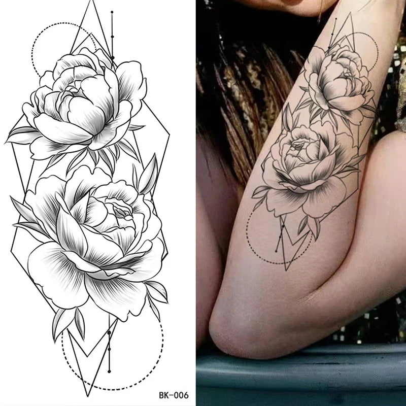 Rose Flower Skin Tattoo Stickers Blossom Flase Tattoos for Body Apart Leg Arms Neck Back Temporary & Removable Flower Tattoos