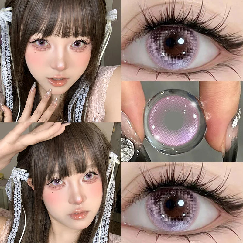 New 1pair Cosplay Colored Contact Lenses 2Pcs Myopia Halloween Anime Cyber Pink Color Contacts with Power 6-12 Months