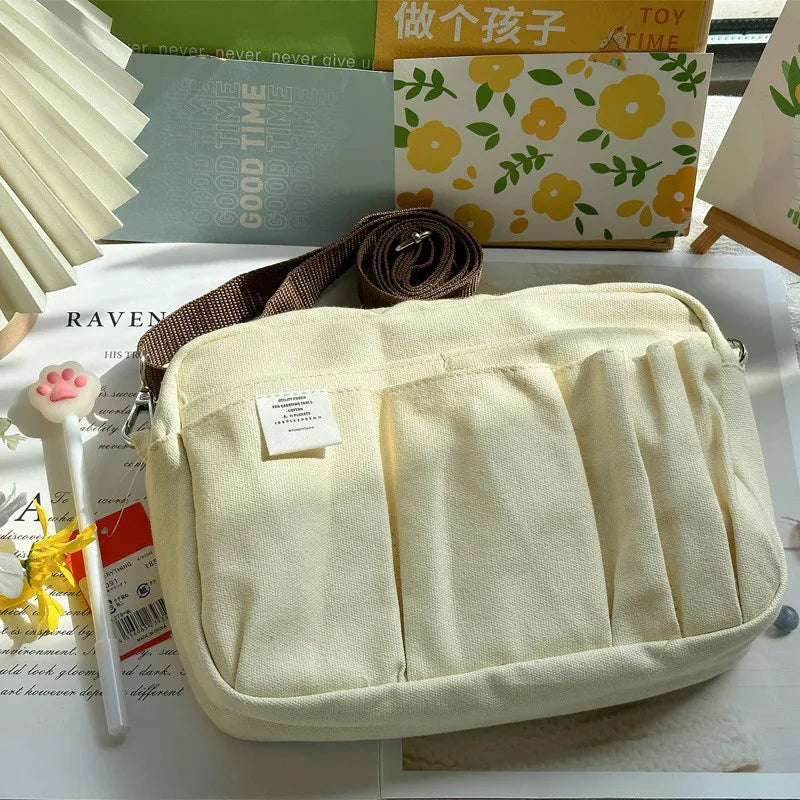 Large Capacity Canvas Storage Bag Simple Design For High School Students Multi-Layer Pencil Case And Bag For Boys And Girls