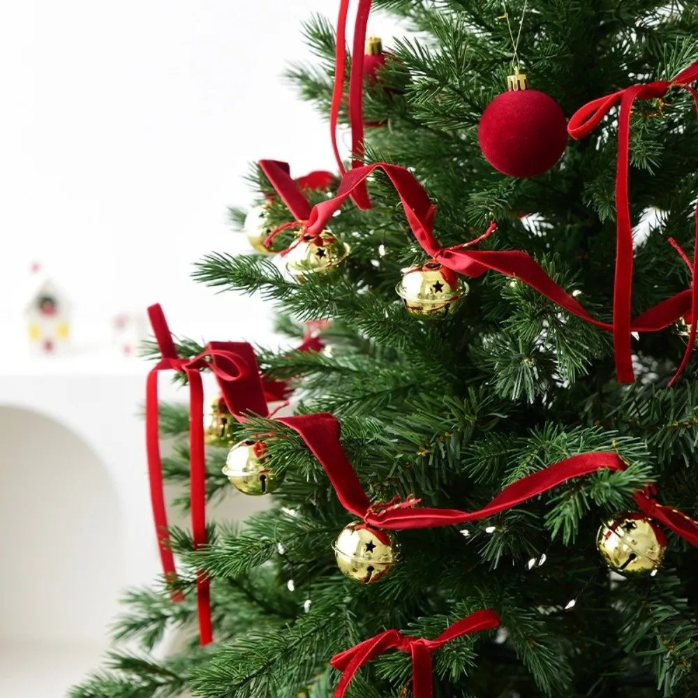 2.7m Christmas Velvet Bell Strings Red Iron Bell Ribbons Bell Pendant Wreath Decoration Handmade Xmas Tree Hanging Bells
