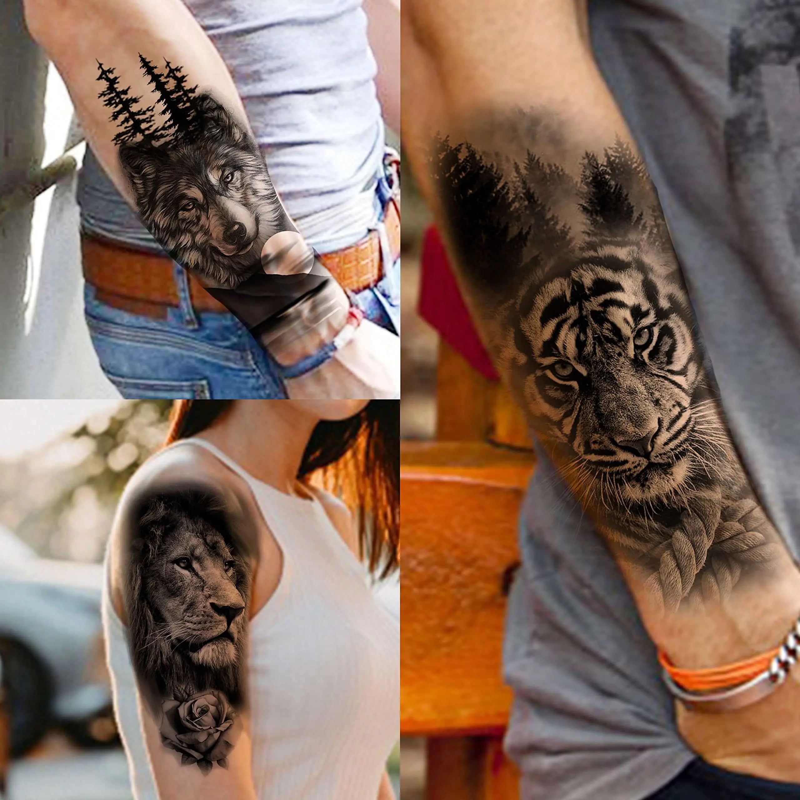 Waterproof Temporary Tattoo Sticker Lion Family Flash Tatto Tiger Wolf Moon Crown Flower Body Art Arm Fake Tatoo Men Women