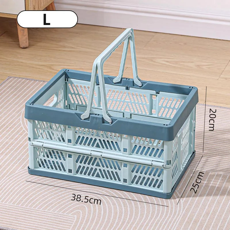 Large Folding Basket Portable Outdoor Picnic Basket with Handle Foldable Camping Storage Box Plastic Shopping