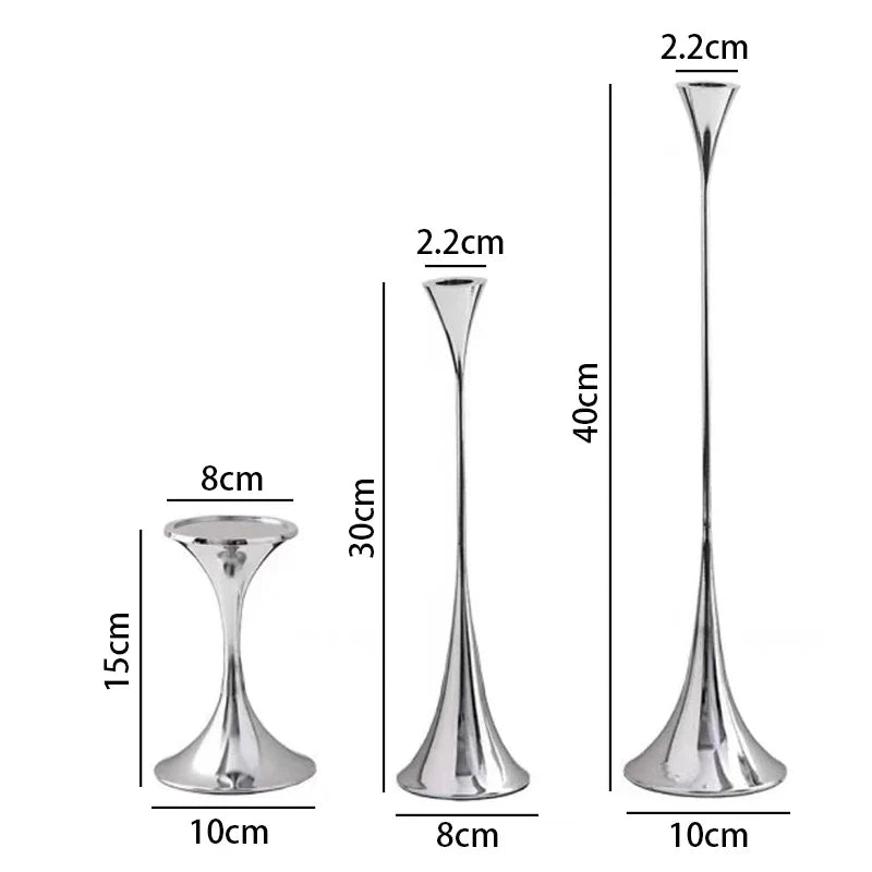 Silver Candlestick,Wedding Party Christmas Festival Dining Table Decor,Home Metal Candle Holder Photo Prop