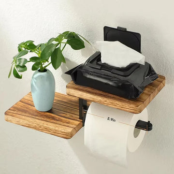 Wooden Paper Towel Holder Space Saving Countertop Organizer with Vertical Paper Storage Kitchen Bathroom Phone Roll Paper Rack
