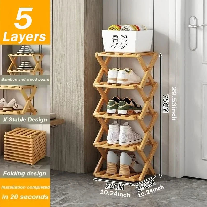 New Portable Small Foldable Shoe Rack Without Installation,Bamboo Shoe Rack for Storage.Ideal for Hallway,Bedroom,Living Room