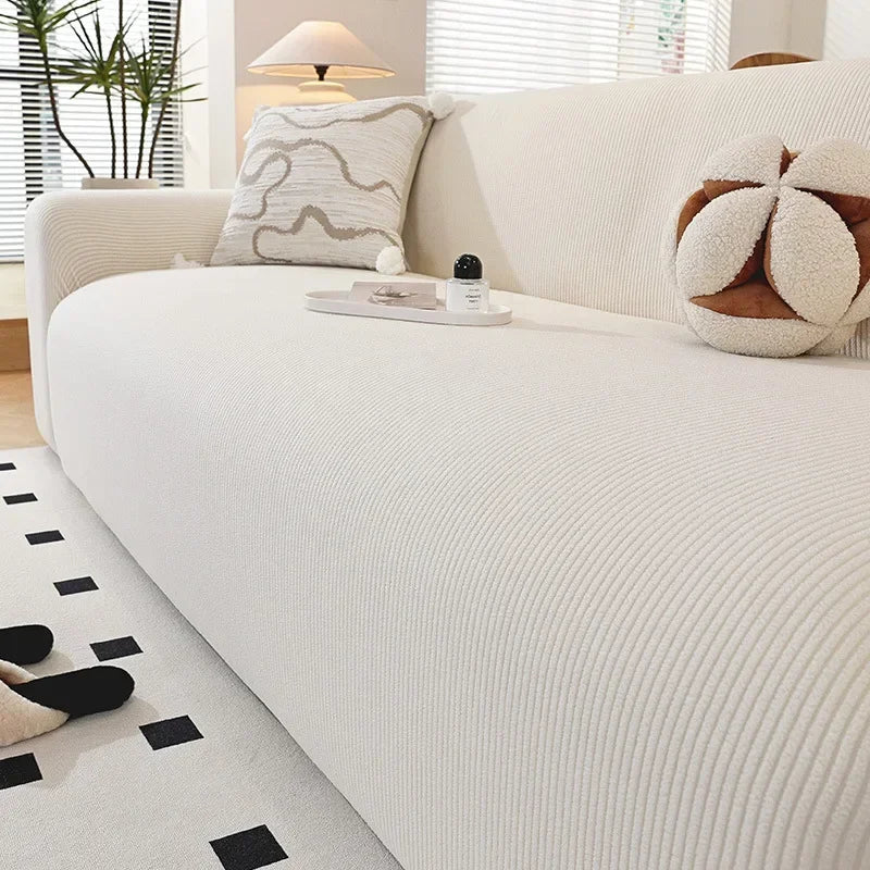 Stretch Sofa Cover Anti-Dust Armchair Protector Full-wrap Solid Corduroy Slipcover L Shape Corner Couch Cover ( 1/2/3/4 Seater )