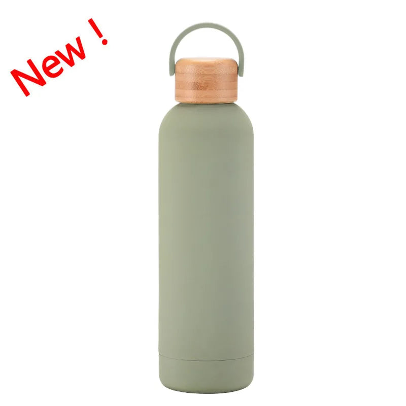 Sports Thermos Cup With Bamboo Lid And Handle,Stainless Steel Vacuum Flasks,Camping Gym Drinkware,Small Mouth Water Bottle,750ml