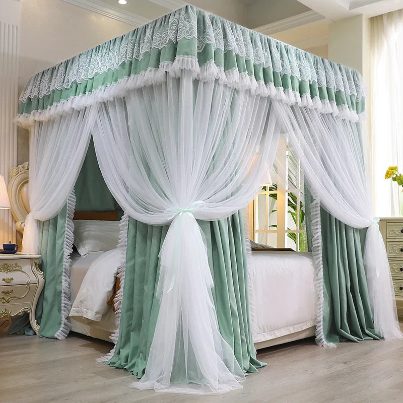 Princ Sle Double Layer Floor Length Court Mosquito Net Inteated Tee Door Opening Dust Proof Bed Curtain Bed Canopy