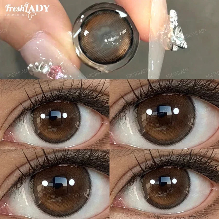 1 Pair Rainy Mood Series Colored Contact Lenses Natural Brown Pupils Eyes Contact lenses Gray Soft Contacts 14.20mm