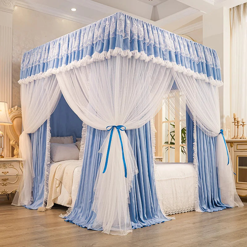Princ Sle Double Layer Floor Length Court Mosquito Net Inteated Tee Door Opening Dust Proof Bed Curtain Bed Canopy