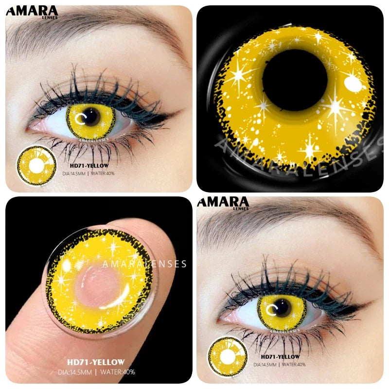 Yellow Contact Lenses for Eyes 2pcs Anime Cosplay Colored Lenses Purple Crazy Halloween Lenses Contact Lens Beauty Makeup