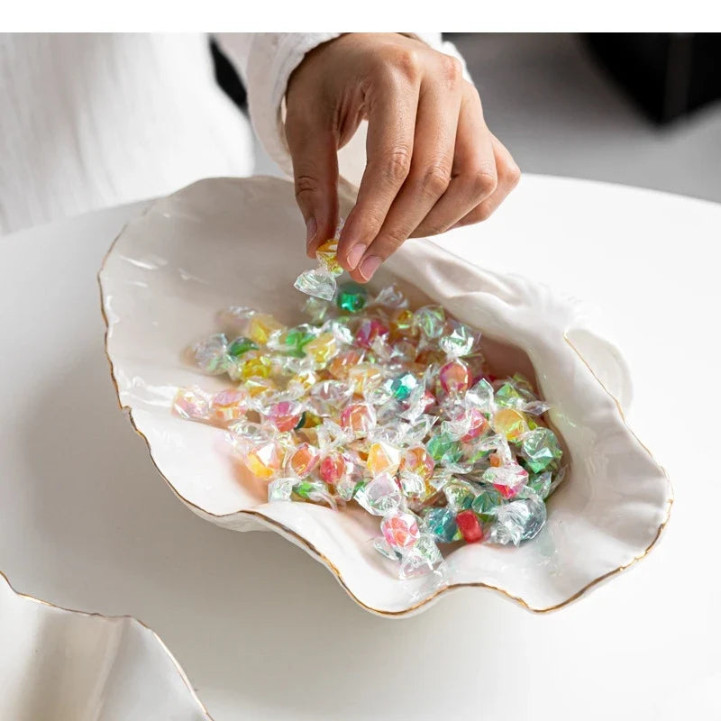 Ceramic Plate Seashell Fruit Bowl Mussel Candy Box Desktop Storage Container Jewelry Tray Home Decoration