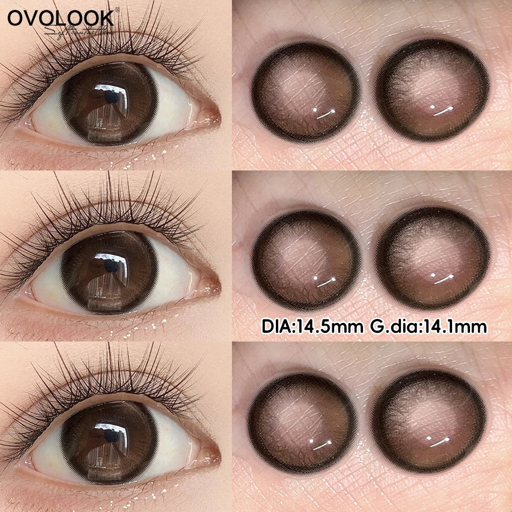 Dewy Strawberry Pink Brown Contact Lens Half Year Center Glint Gradient Lens For Sweet Girly Date Daily Fashion Makeup