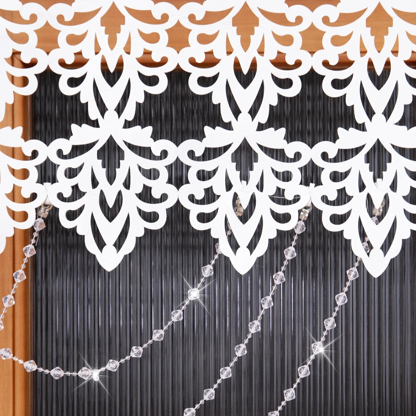 1PC Hollow Cut Lace Valance Curtain With Crystal Beads, Light Filtering Window Drape, For Kitchen Cafe, Sweet Housewarming Gift
