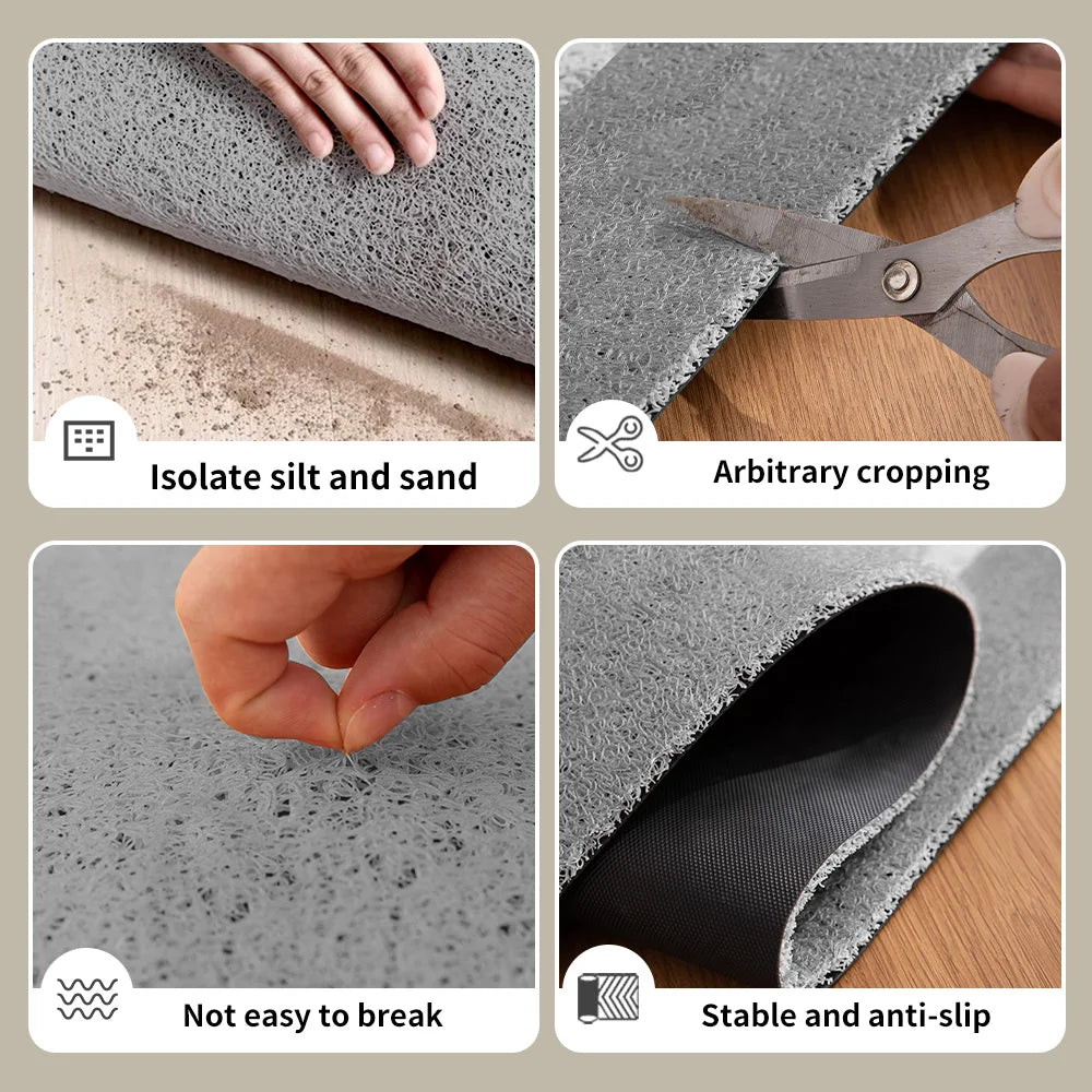 Modern Geometric Floral Wire Loop Doormat Non-Slip PVC Coil Entrance Rug Heavy Duty Scraper Mat for Mud & Dirt Removal