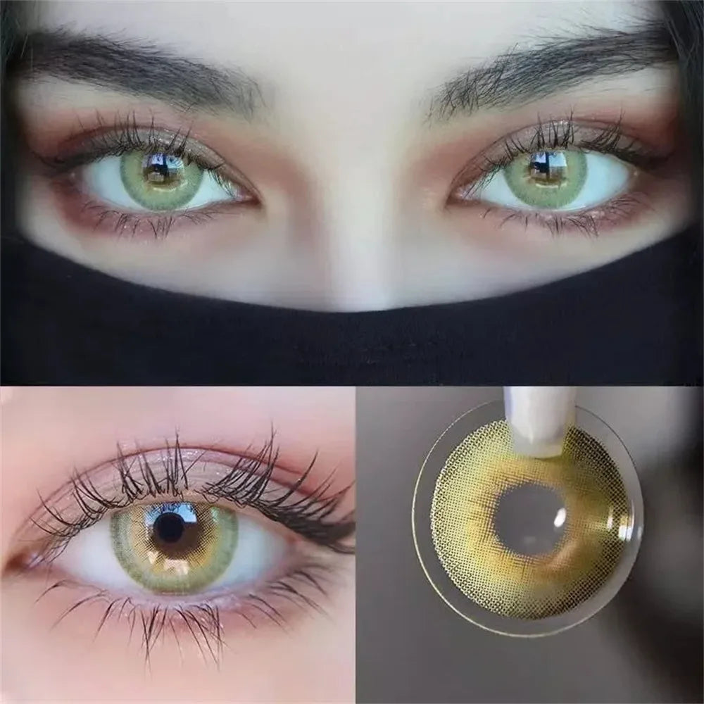 Eyes Color Contacts Colored Contact Lenses Lens Small Pupil Beauty 3 Tones Green 14.2mm 2Pcs 6 Months Half Year Use