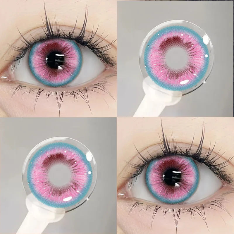 Korea Colorful Contact Lenses with Diopters Pink Beautiful Pupils Soft Lenses Makeup Anime Contacts 0 to -8.00 Degree