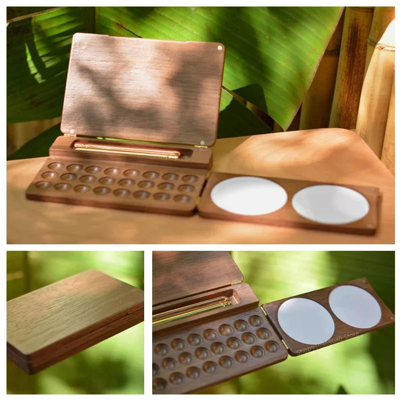 1pcs Portable Wooden Handmade Watercolor Paint Box Empty Box Mini Black Walnut/cherry Paint Palette Painting Supplies