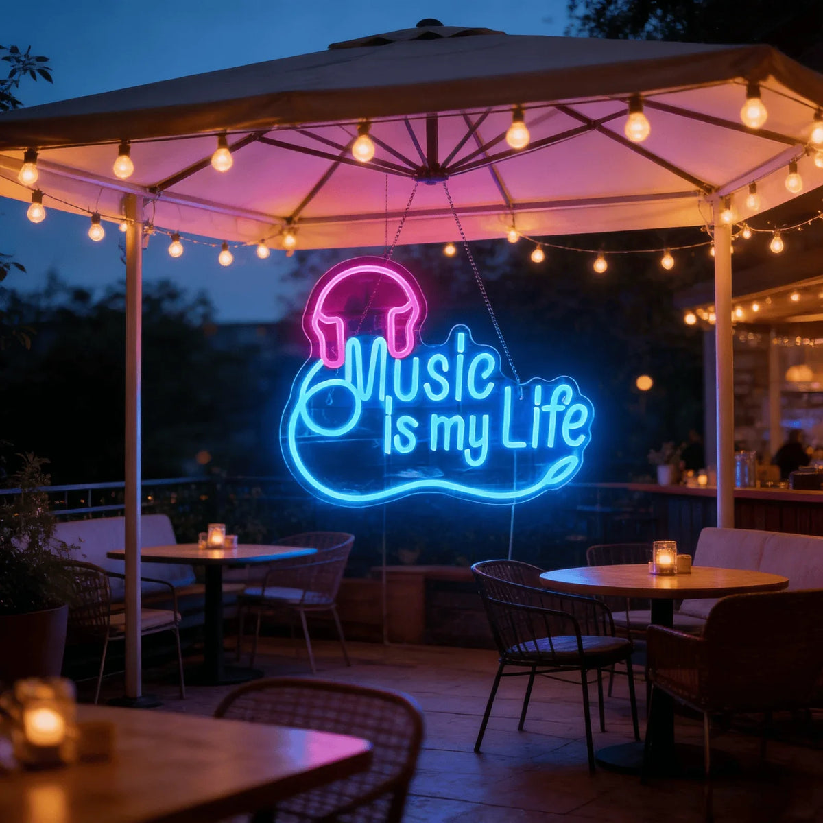 Music Is My Life Neon Sign, Blue & Pink LED Neon Light with Headphone & Note Design, USB Powered Wall Decor for Bar, Bedroom & Music Studio