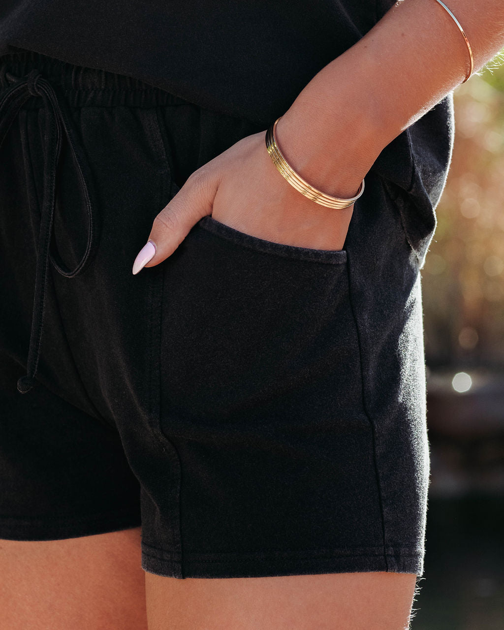 Saylor Cotton Blend Pocketed Shorts - Worn Black