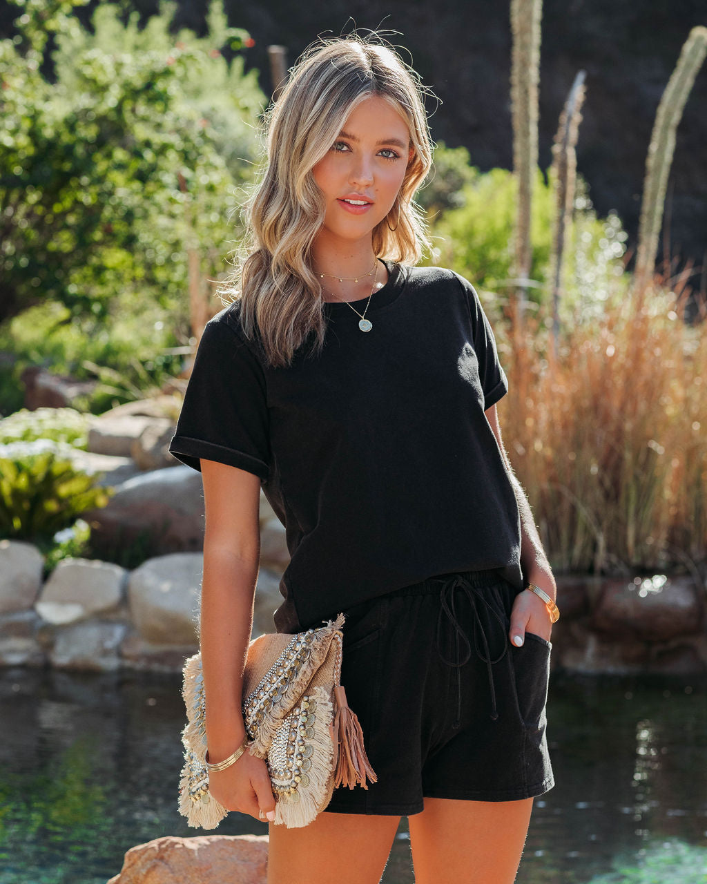 Saylor Cotton Blend Pocketed Shorts - Worn Black
