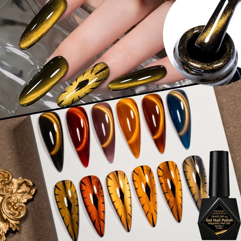 10ml Golden Gems Cat Magnetic Gel Nail Polish Gold Light Magnetic Semi Permanent Soak Off UV LED Gel Varnish Nail Supplies DIY
