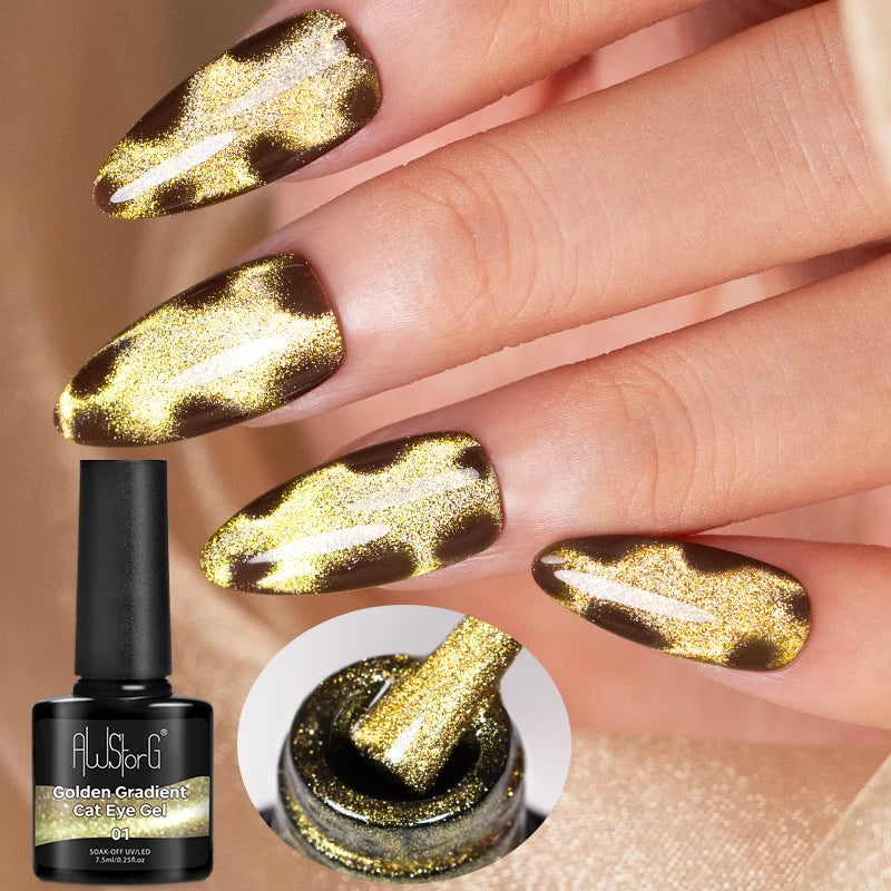 7.5ml Golden Gradient Cat Eye Nail Polish Gel Phototherapeutic Gel Soak Off Nail Magnetic Gel Polish Nail Art DlY