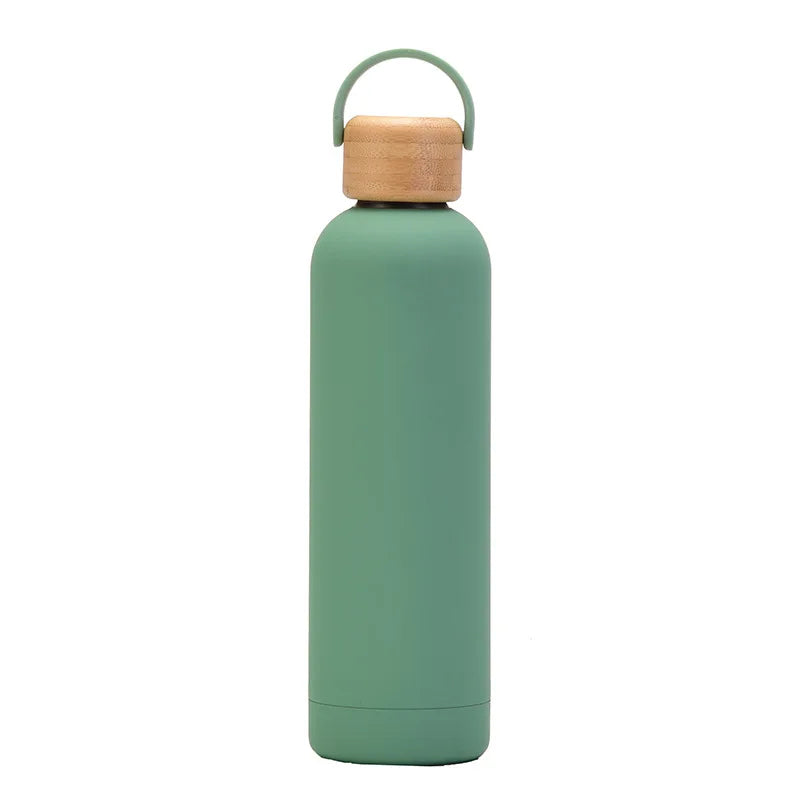 Sports Thermos Cup With Bamboo Lid And Handle,Stainless Steel Vacuum Flasks,Camping Gym Drinkware,Small Mouth Water Bottle,750ml