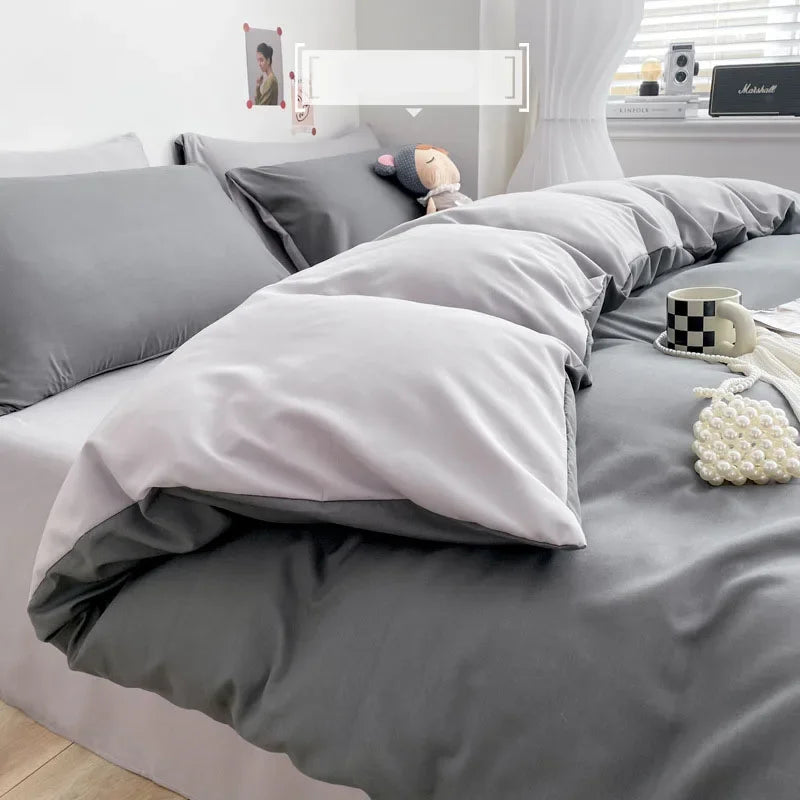 Luxury Washed Cotton Solid Bedding Set 3-4 Pcs Yellow Home King Size Duvet Cover Set with Flat Sheets Simple Queen Bedding Sets
