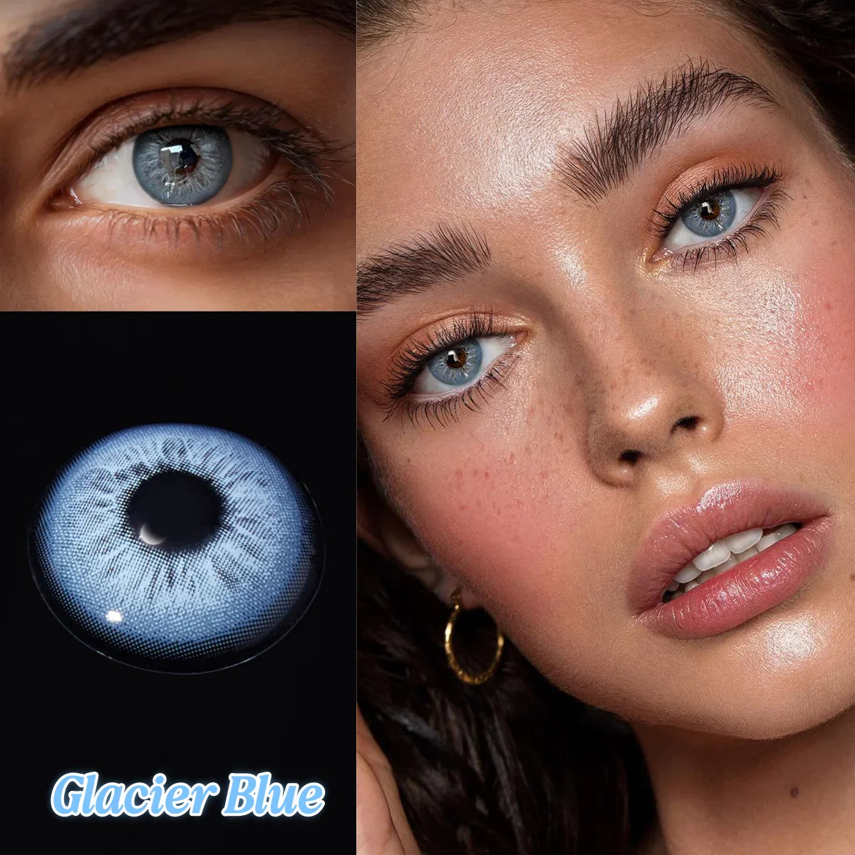 1 Pair Glacier Beauty Contact Lenses, Natural Blue Hazel Small Pupil Soft Lenses, 6-Month Wear for Eye Makeup & Daily