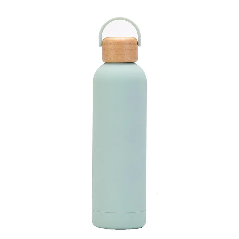 Sports Thermos Cup With Bamboo Lid And Handle,Stainless Steel Vacuum Flasks,Camping Gym Drinkware,Small Mouth Water Bottle,750ml