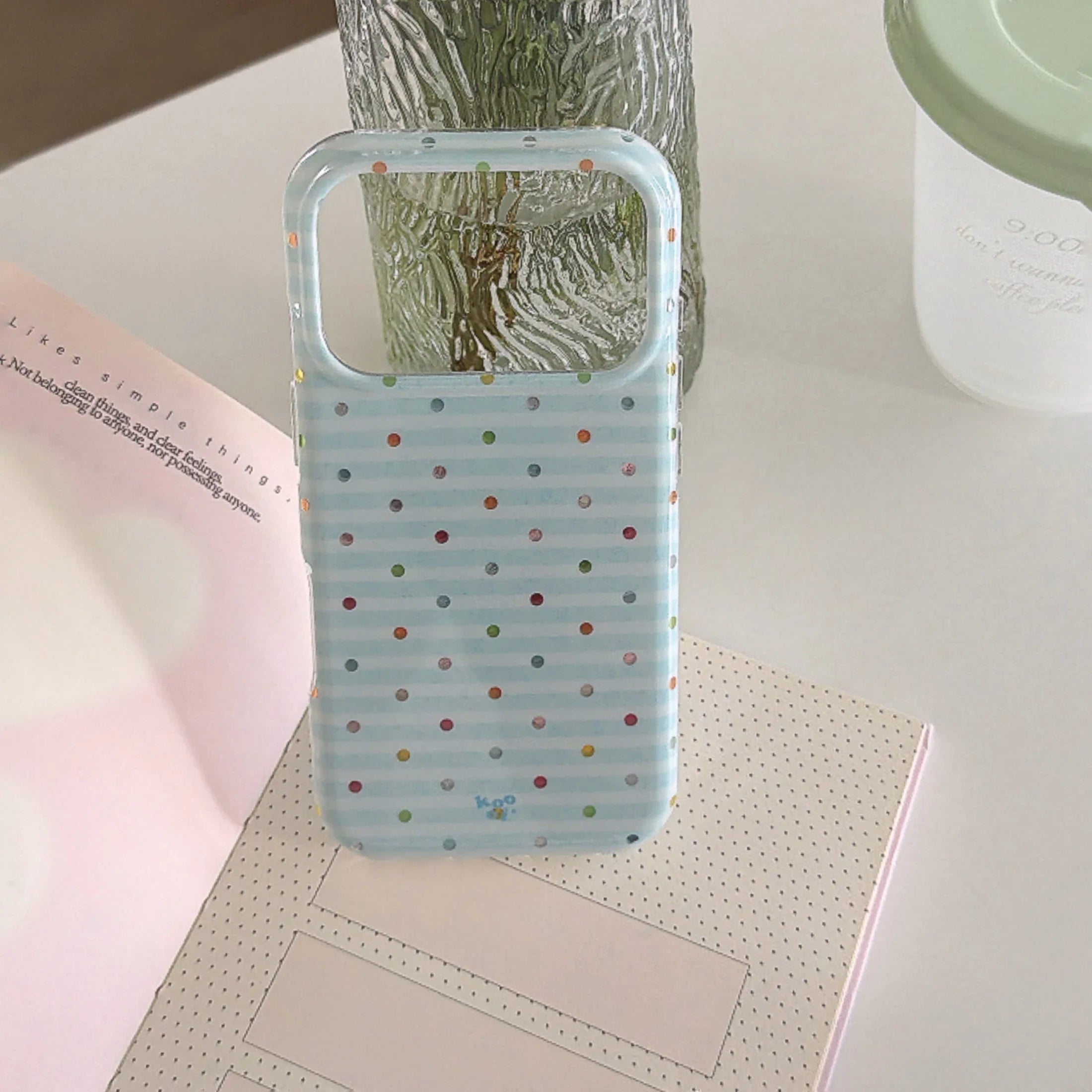 Light Blue Thin Striped Multicolor Tiny Polka Dot Glossy Cute Phone Case for iPhone 17 16 15 14 13 Pro Max Back Phone Cover Capa