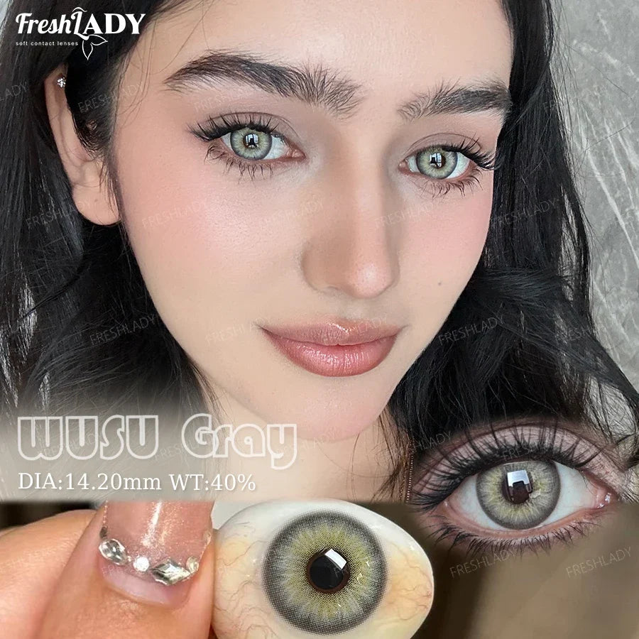 1 Pair Colored Contact Lenses Natural Pupils Eyes Soft lenses Gray Soft Contacts 14.20mm