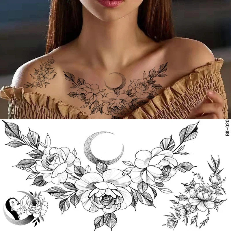 Rose Flower Skin Tattoo Stickers Blossom Flase Tattoos for Body Apart Leg Arms Neck Back Temporary & Removable Flower Tattoos