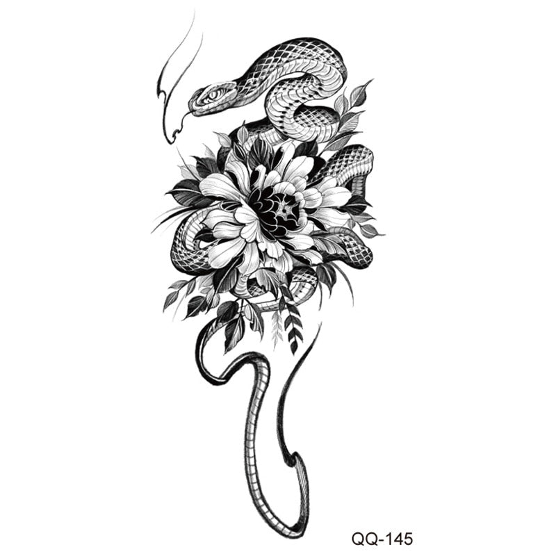 Waterproof Temporary Tattoo Stickers Butterfly Snake Rose Flower Gun Dark Flash Small Women Body Art Wrist Neck Fake Tattoos Men