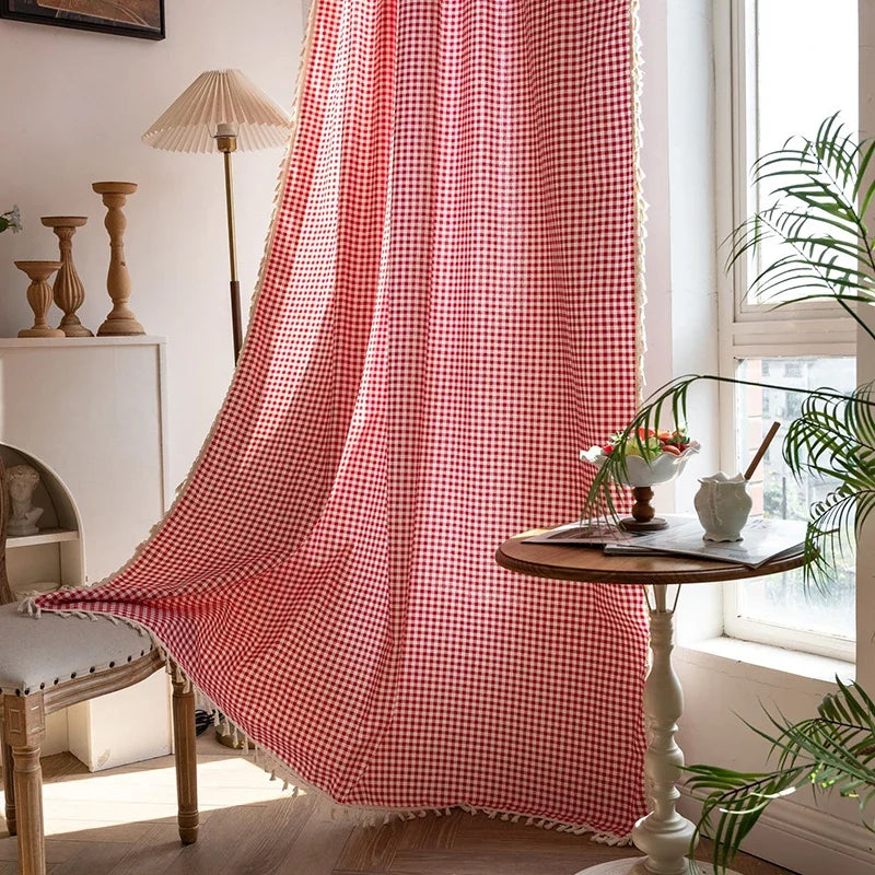 Red White Plaid Curtains Blackout Check Pattern Rod Pocket for Living Room Bedroom Christmas Decoration Semi Sheer Window Drapes