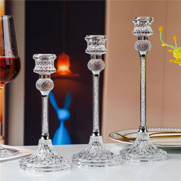 Glass Candle Holder Crystal Diamond Candle Holder 3Pcs Home Candlestick Creative Wedding Decor Crafts Desktop Ornaments Gifts