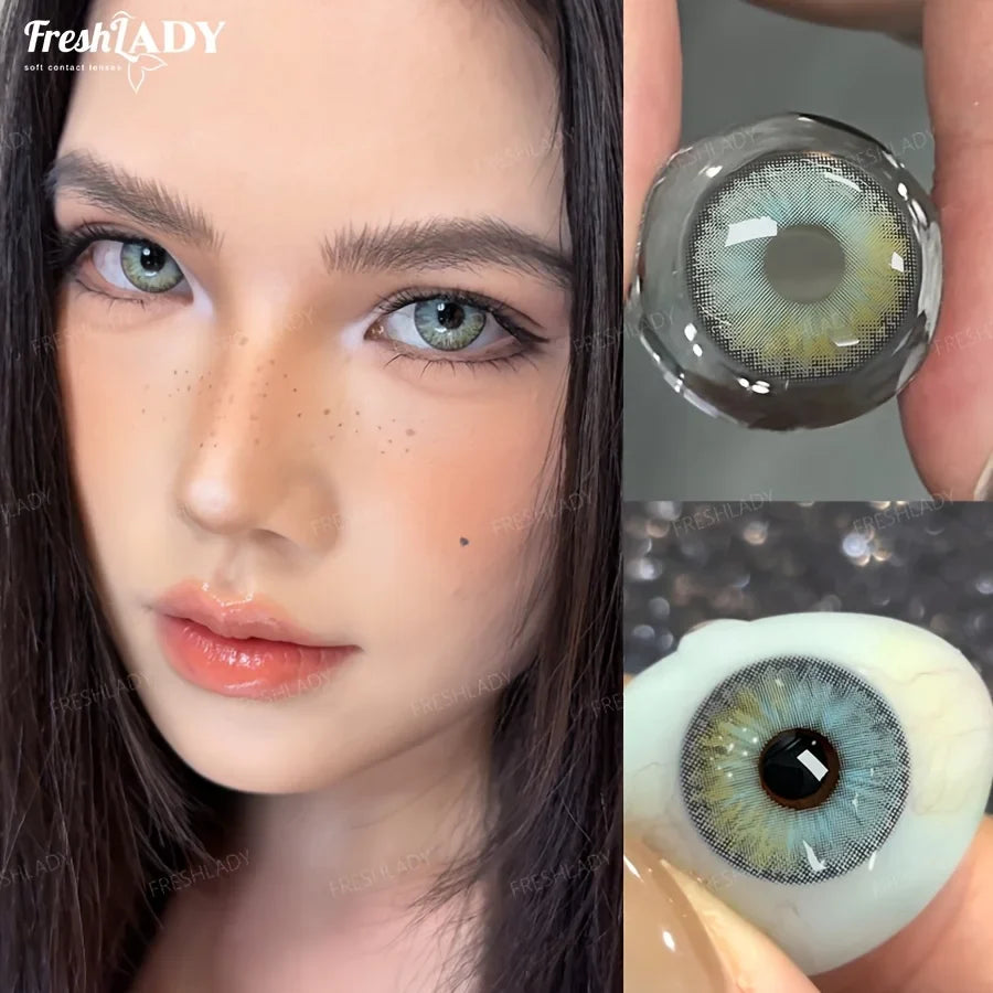 1 Pair Green Blue Colored Contact Lenses Natural Pupils Eyes Soft lenses Soft Contacts 14.20mm